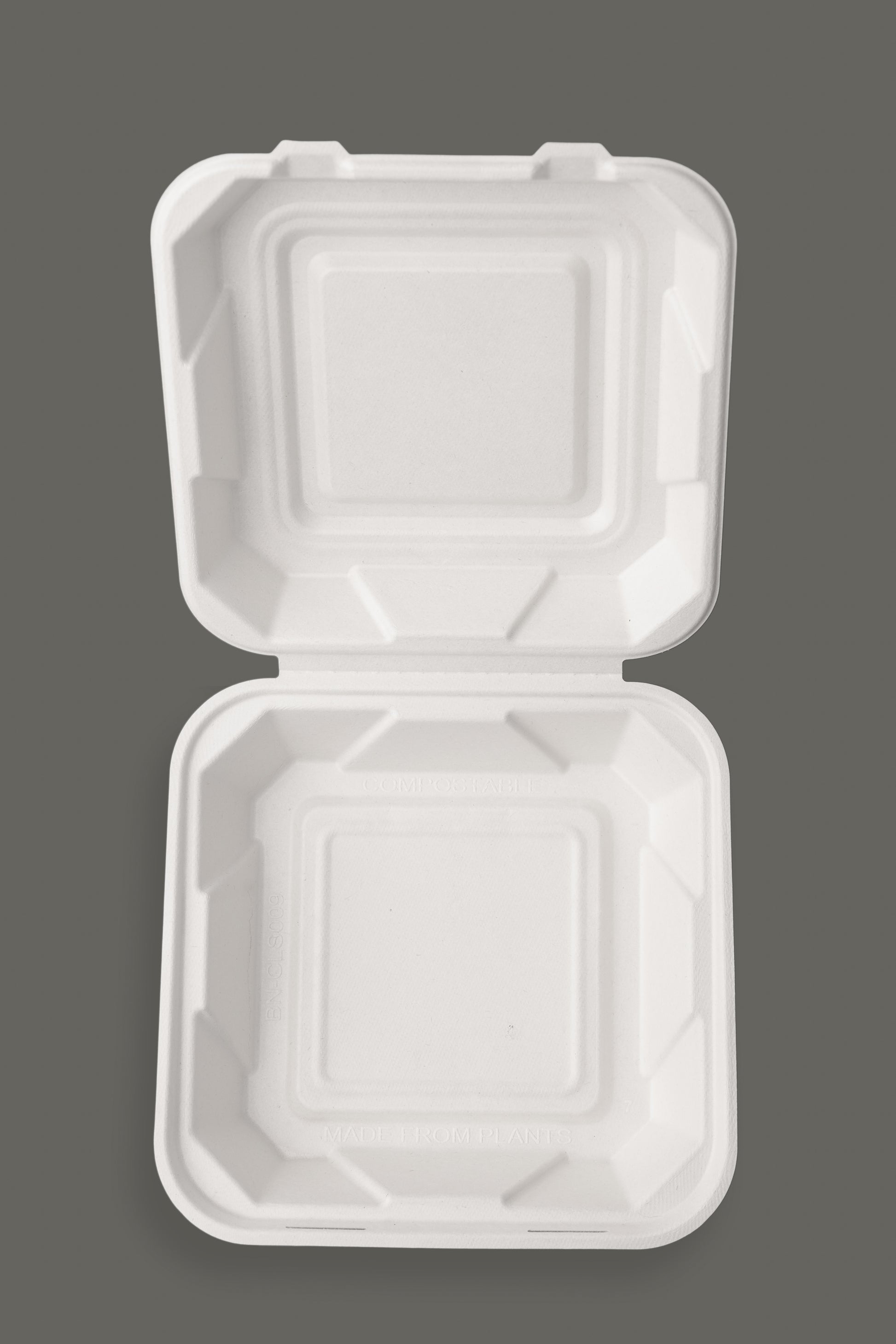 Bagasse Clamshell Container 9"x9"x3" from EcoPaack