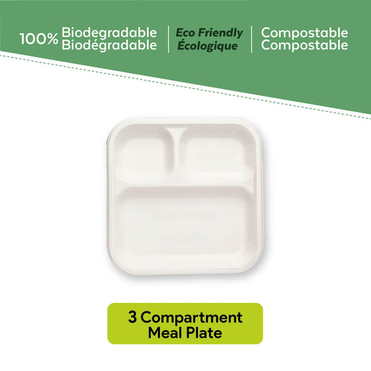 Bagasse 10" Square Plate with 3 Compartments from EcoPaack