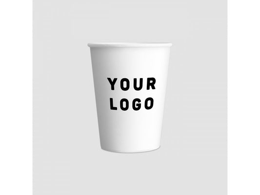 white paper cup with custom logo and branded paper cup